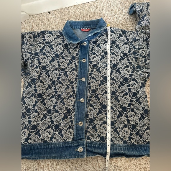 Asazy Vintage 80s 90s Lace Overlay Oversized Button Down Denim Jacket size L - Picture 5 of 8